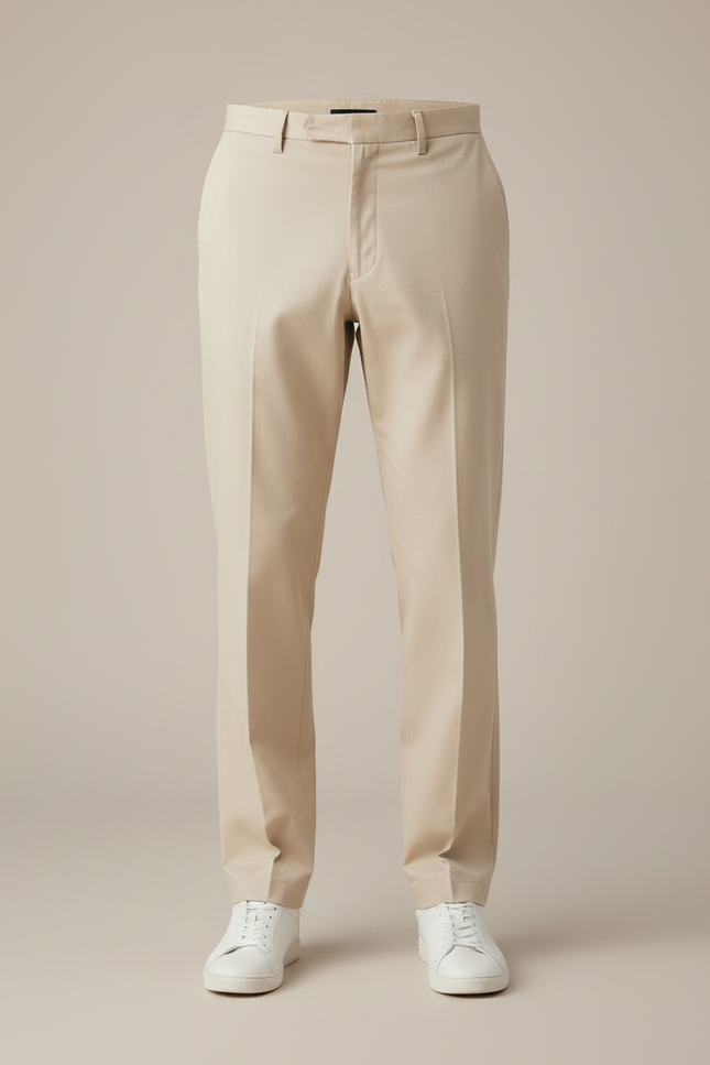 Pantalon Chino Beige Clair Droit Coton Décontracté Homme - vue 3