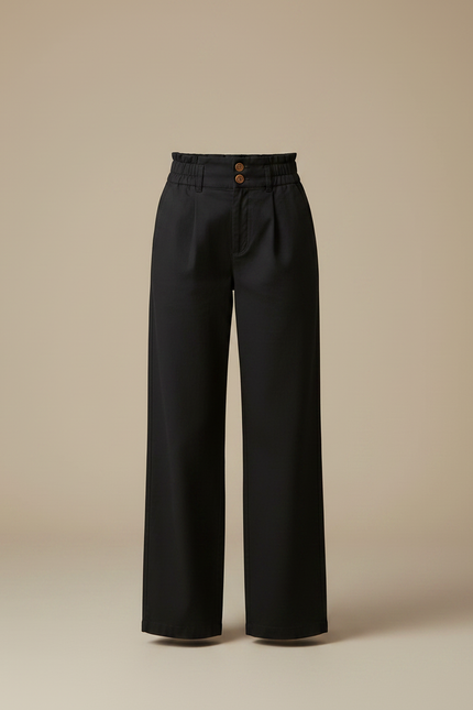 Pantalon Chino Noir Ample Fluide Taille Haute Femme - Gabardine - vue 3