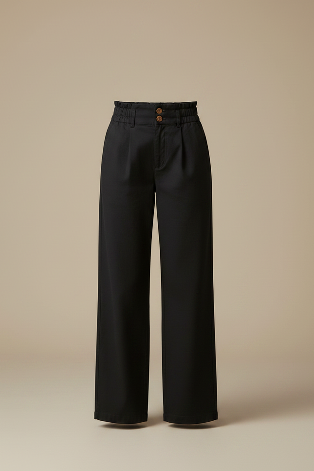 Pantalon Chino Noir Ample Fluide Taille Haute Femme - Gabardine - vue 3