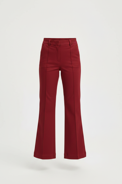 Pantalon Chino Rouge Évasé Taille Haute Élégant - Bordeaux Gabardine - vue 3
