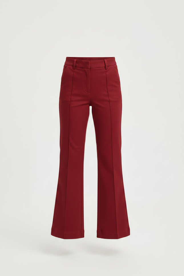 Pantalon Chino Rouge Évasé Taille Haute Élégant - Bordeaux Gabardine - vue 3