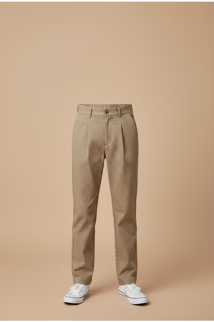 Pantalon Chino Beige Plissé Droit Coton Garçon - Kaki - vue 3