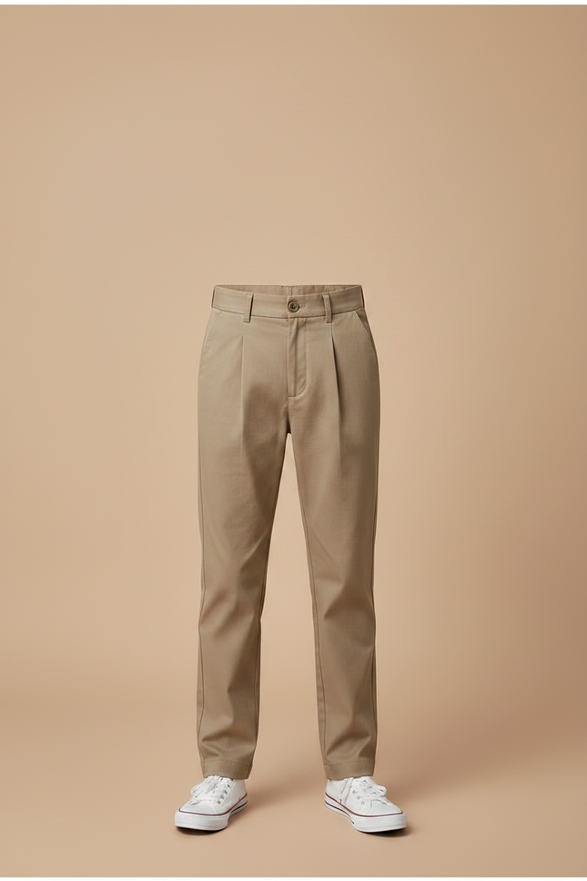 Pantalon Chino Beige Plissé Droit Coton Garçon - Kaki - vue 3