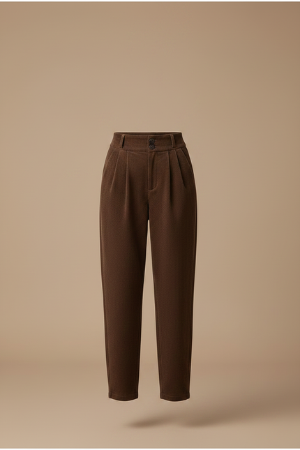 Pantalon Chino Marron Côtelé Plissé Ample Femme - Cordé - vue 3