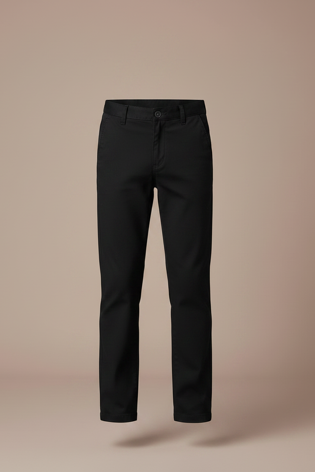 Pantalon Chino Noir Coton Coupe Droite Garçon Uni - vue 3