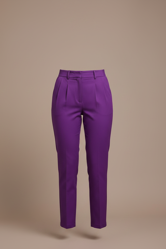 Pantalon Chino Violet Plissé Taille Haute Femme - Polyester - vue 3