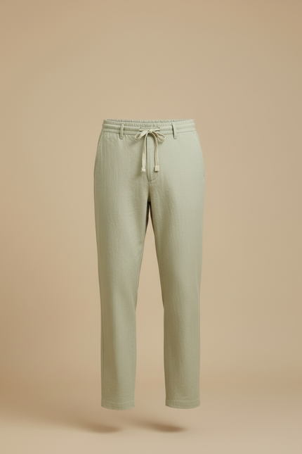 Pantalon Chino Vert Lin Cordon Ample Décontracté - vue 3