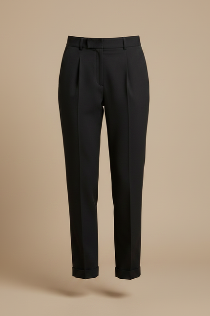Pantalon Chino Noir Plissé Taille Haute Femme - Gabardine - vue 3