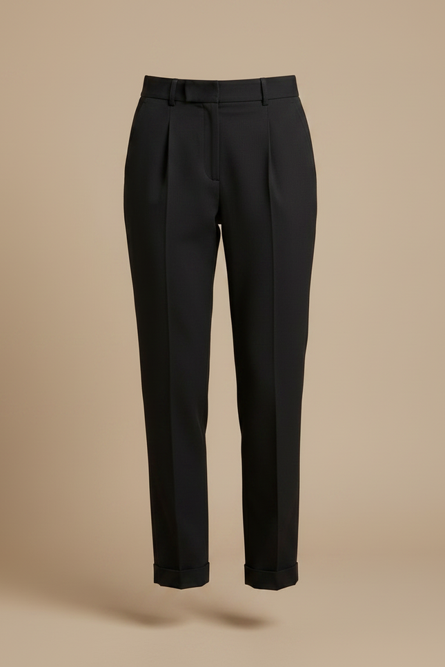 Pantalon Chino Noir Plissé Taille Haute Femme - Gabardine - vue 3