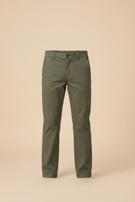 Pantalon Chino Vert Kaki Coton Droit Garçon - vue 3