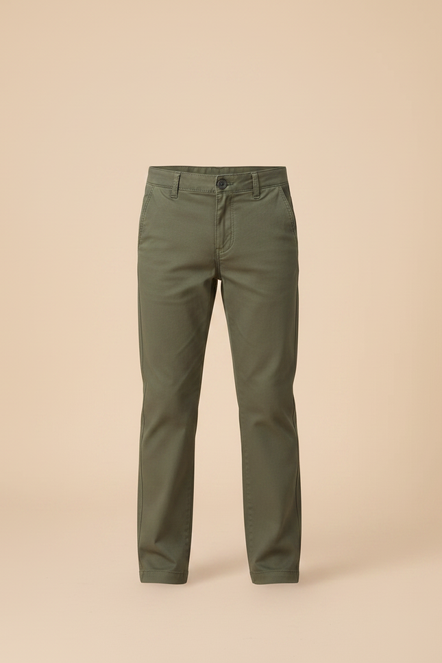 Pantalon Chino Vert Kaki Coton Droit Garçon - vue 3