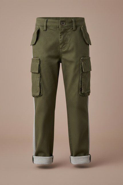 Pantalon Chino Kaki Cargo Bandes Latérales Coton Enfant - vue 3
