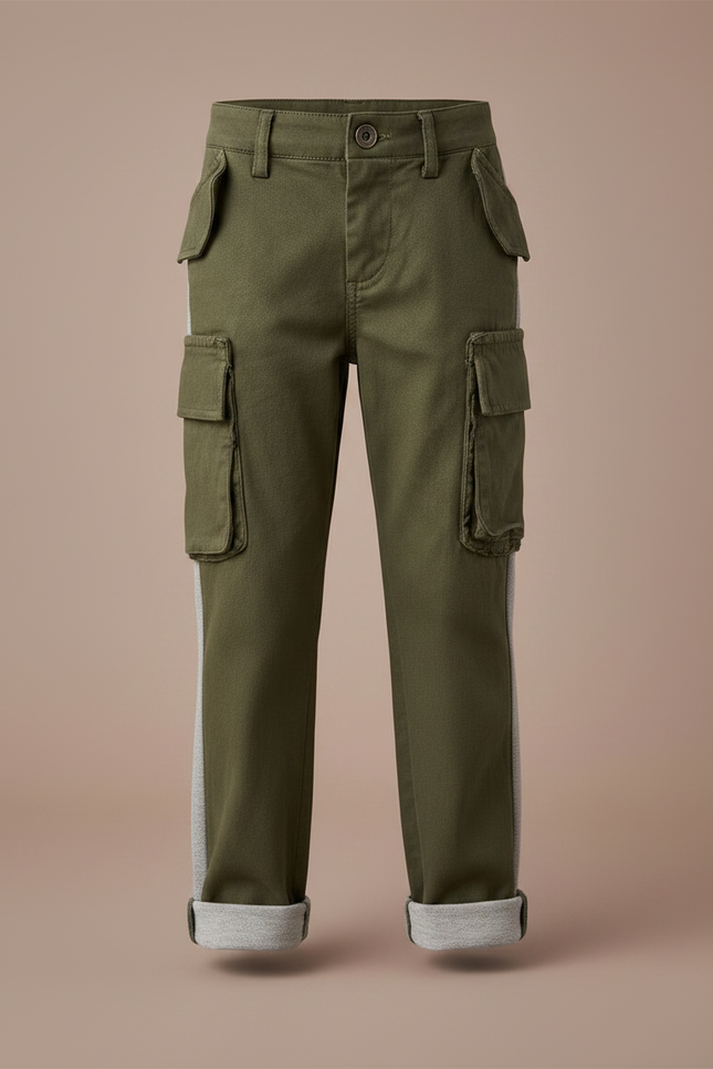 Pantalon Chino Kaki Cargo Bandes Latérales Coton Enfant - vue 3
