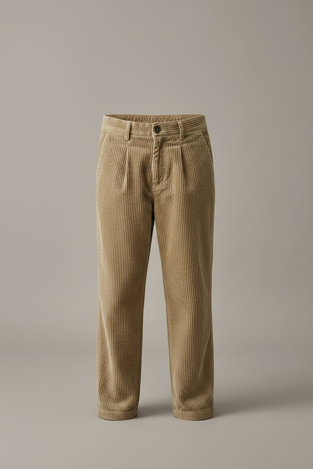 Pantalon Chino Côtelé Marron Ample Enfant - Camel Cordé - vue 3