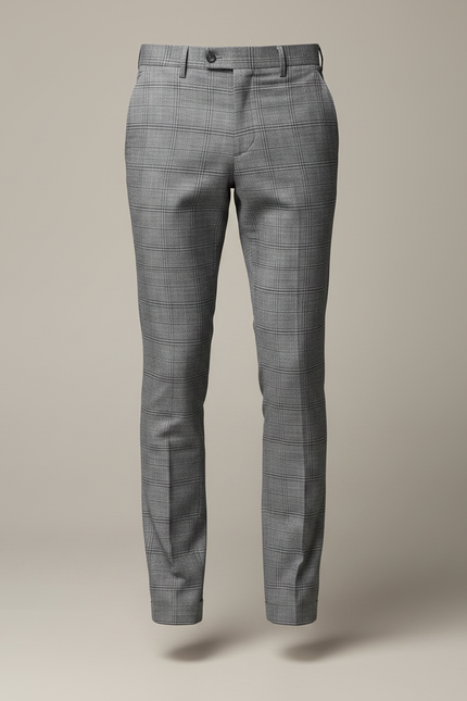 Pantalon Chino Gris Carreaux Slim Élégant Moderne - Gabardine - vue 3