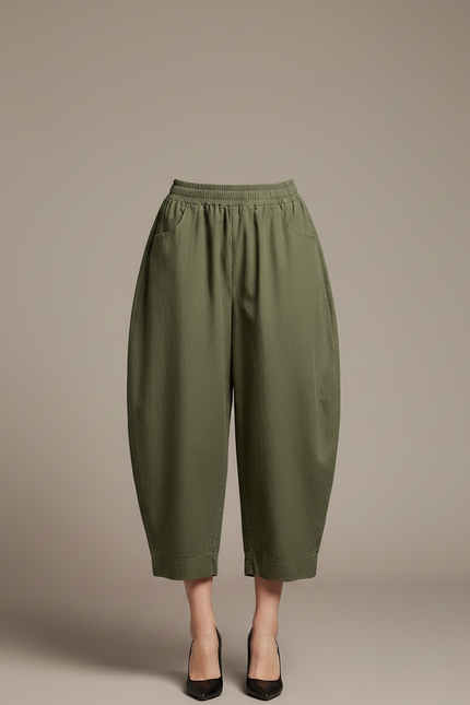 Pantalon Chino Vert Kaki Ample Coton Femme - vue 3