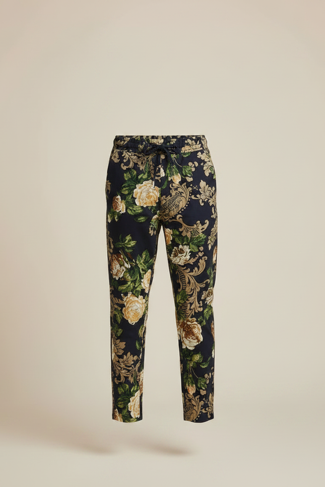 Pantalon Chino Fleuri Noir Cordon Décontracté Enfant - Multicolore Coton - vue 3