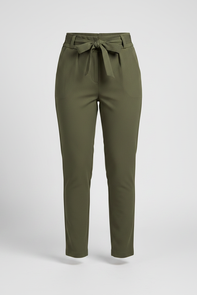 Pantalon Chino Kaki Taille Haute Femme Cordon - Gabardine - vue 3
