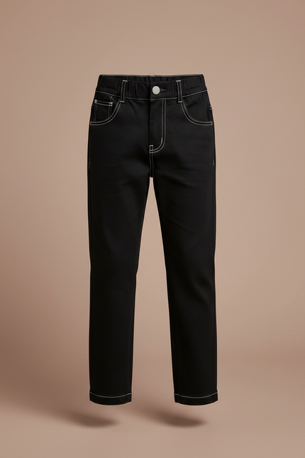Pantalon Chino Noir Coton Coutures Contrastées Garçon - vue 3