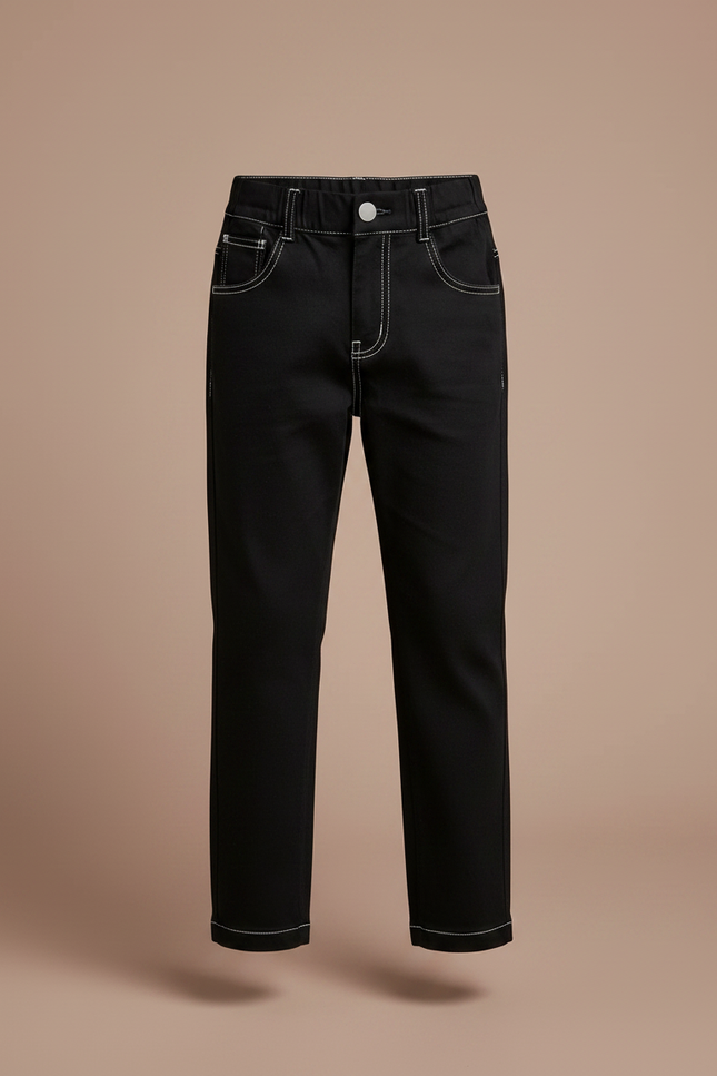 Pantalon Chino Noir Coton Coutures Contrastées Garçon - vue 3