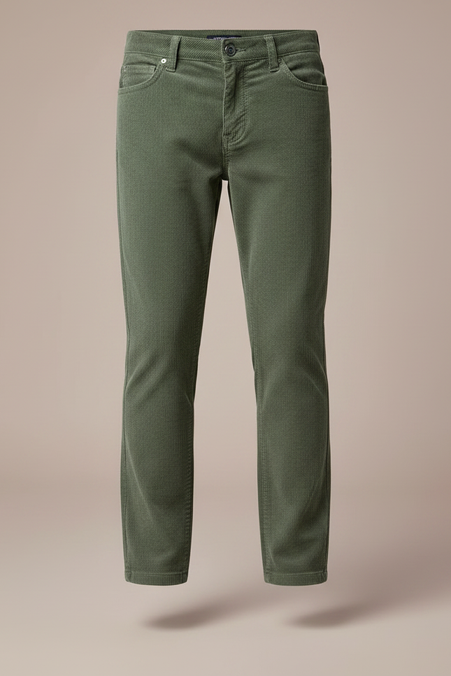 Pantalon Chino Vert Côtelé Droit Enfant Confortable - Kaki Cordé - vue 3