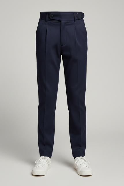 Pantalon Chino Marine Plissé Élégant Taille Haute Enfant - Gabardine - vue 3