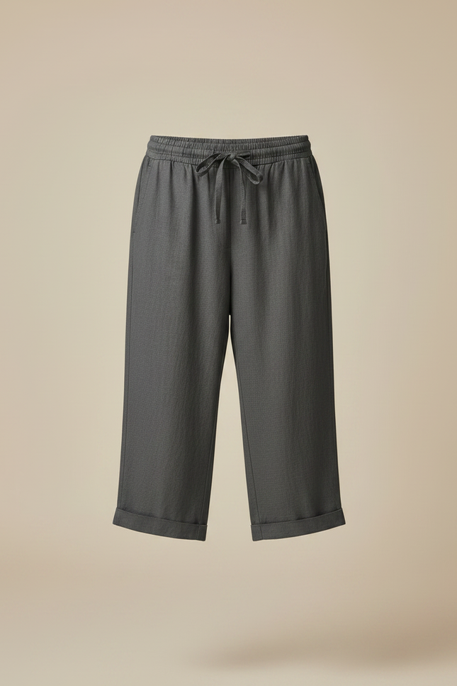 Pantalon Chino Gris Cordon Lin Ample Femme - vue 3