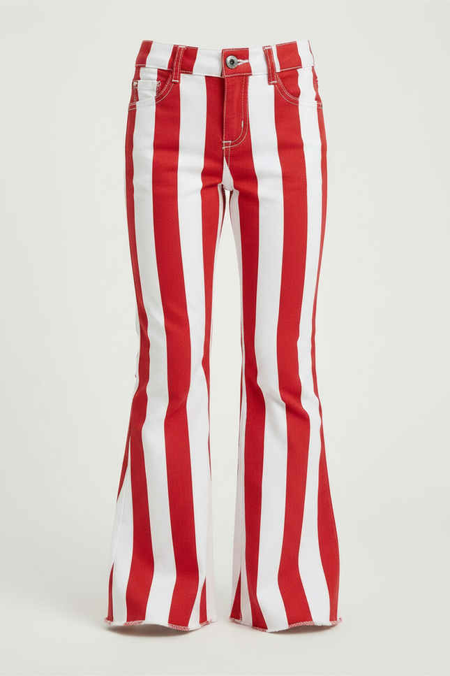 Pantalon Chino Rayures Rouges Blanches Évasé Enfants - Multicolore Coton - vue 3