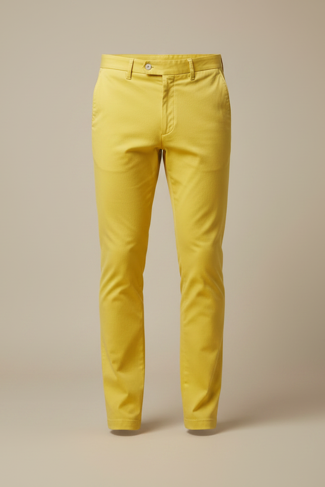 Pantalon Chino Jaune Homme Slim Décontracté Coton Élégant - vue 3