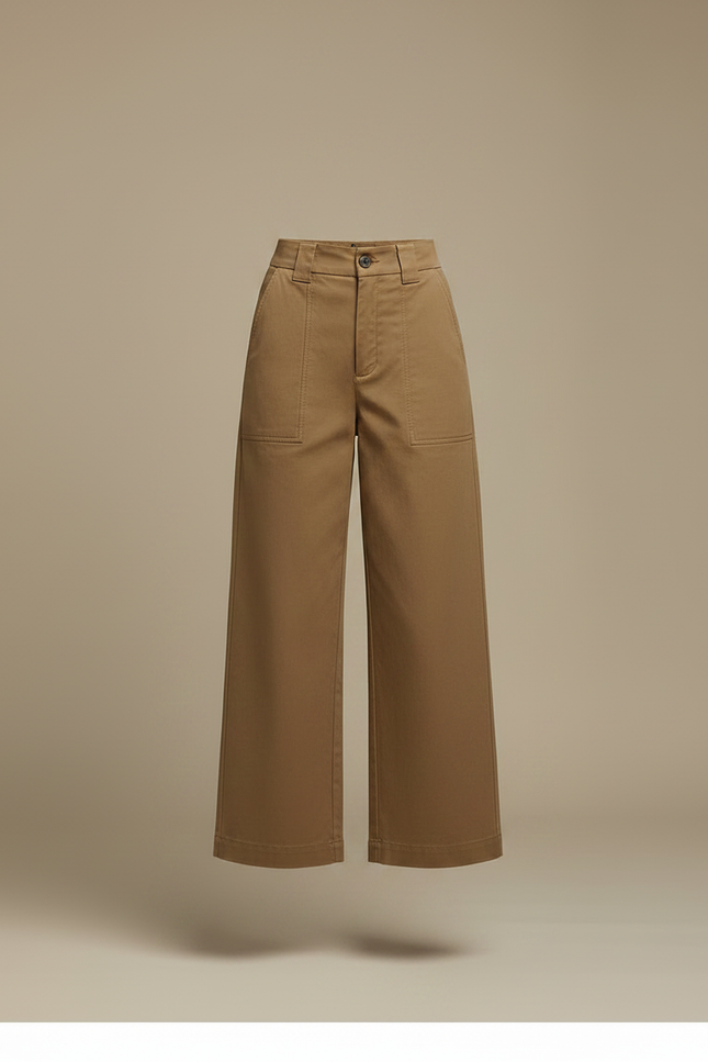 Pantalon Chino Kaki Ample Coton Décontracté Femme - Gabardine - vue 3