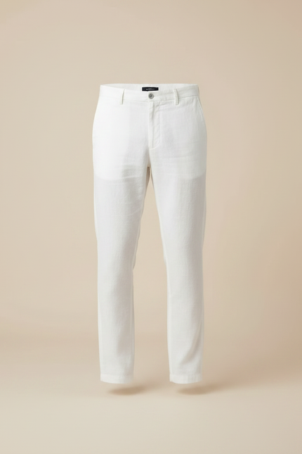 Pantalon Chino Blanc Lin Coton Droit Décontracté - vue 3