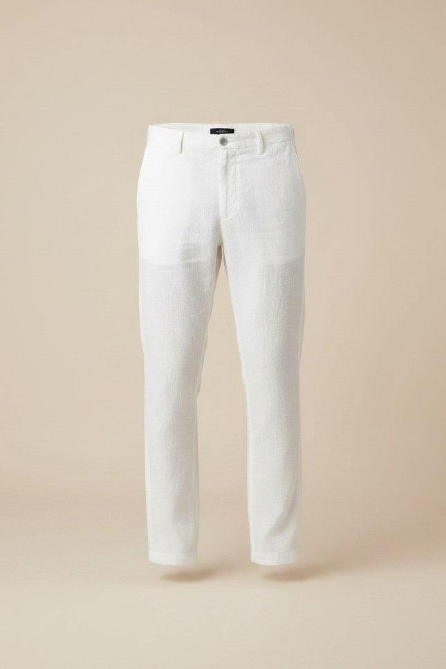 Pantalon Chino Blanc Lin Coton Droit Décontracté - vue 3