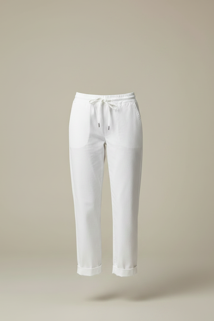 Pantalon Chino Blanc Coton Décontracté Femme Cordon - vue 3