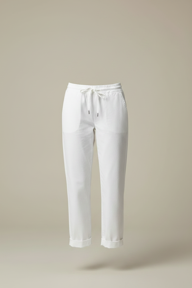 Pantalon Chino Blanc Coton Décontracté Femme Cordon - vue 3