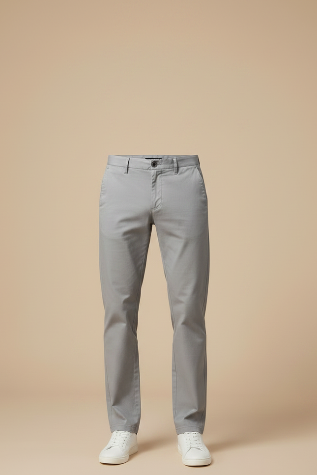 Pantalon Chino Gris Clair Coton Coupe Droite Homme - vue 3