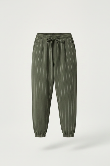 Pantalon Chino Vert Rayé Ample Coton Enfant - vue 3