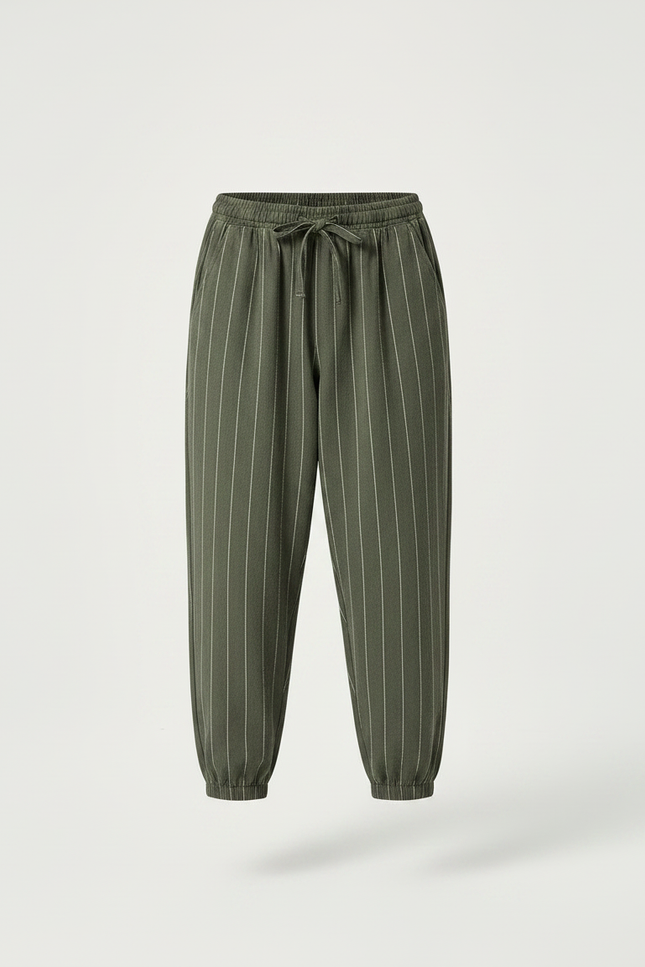 Pantalon Chino Vert Rayé Ample Coton Enfant - vue 3