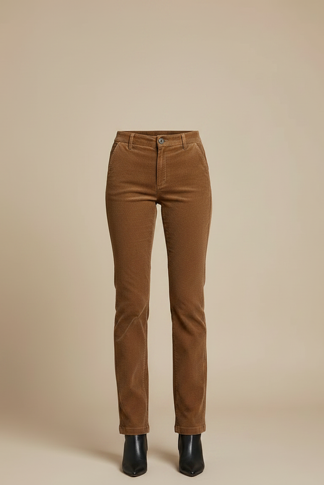 Pantalon Chino Marron Côtelé Droit Élégant Femme - Cordé - vue 3