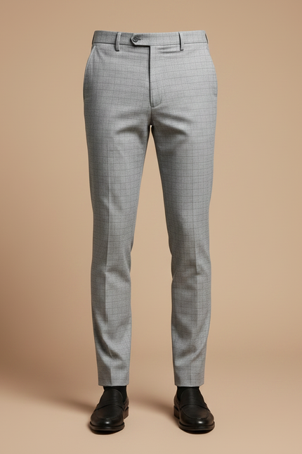 Pantalon Chino Gris Carreaux Slim Formel Homme - Polyester - vue 3