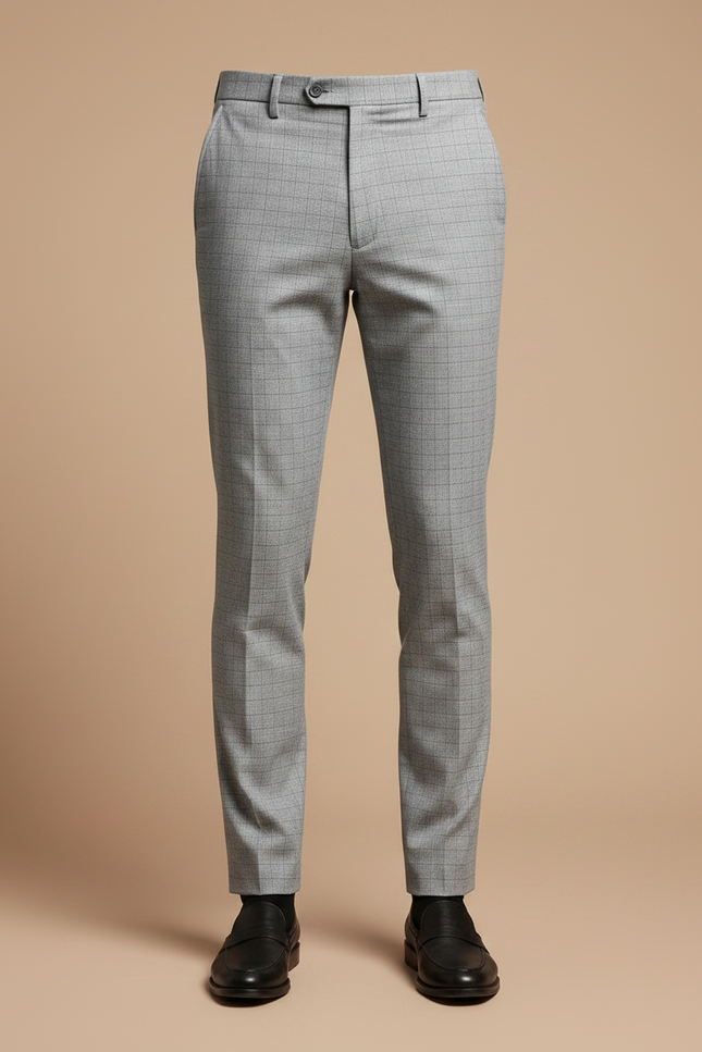 Pantalon Chino Gris Carreaux Slim Formel Homme - Polyester - vue 3