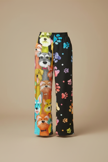 Pantalon Chino Large Imprimé Chiens Coloré Décontracté - Multicolore Polyester - vue 3