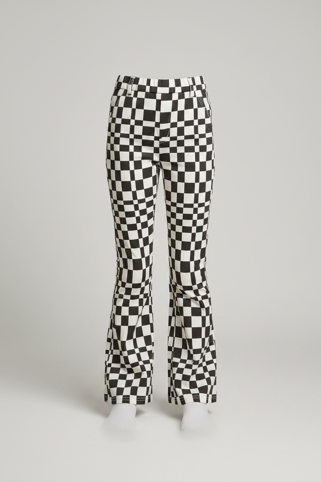 Pantalon Chino Carreaux Noir Blanc Évasé Fille - Multicolore Maille - vue 3