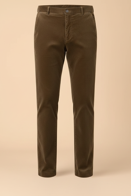 Pantalon Chino Velours Côtelé Marron Coupe Droite Classique Homme - Cordé - vue 3