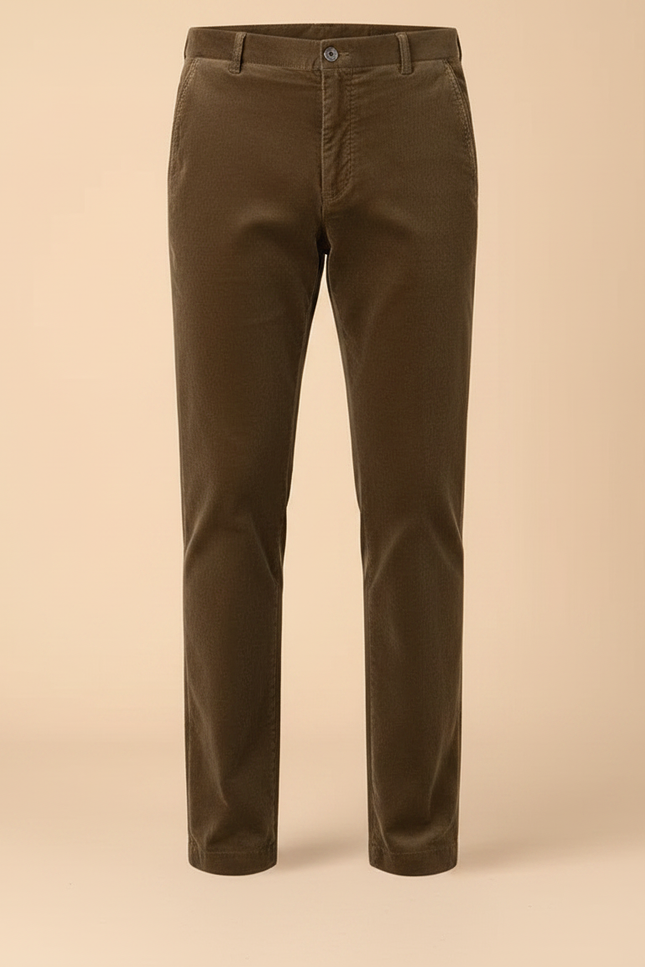 Pantalon Chino Velours Côtelé Marron Coupe Droite Classique Homme - Cordé - vue 3