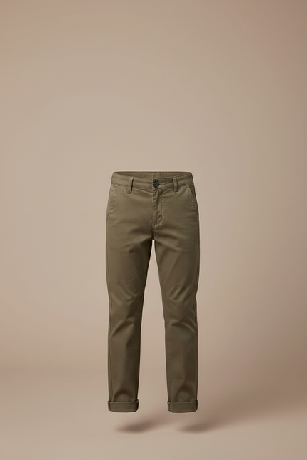 Pantalon Chino Kaki Coton Droit Confortable Garçon - vue 3