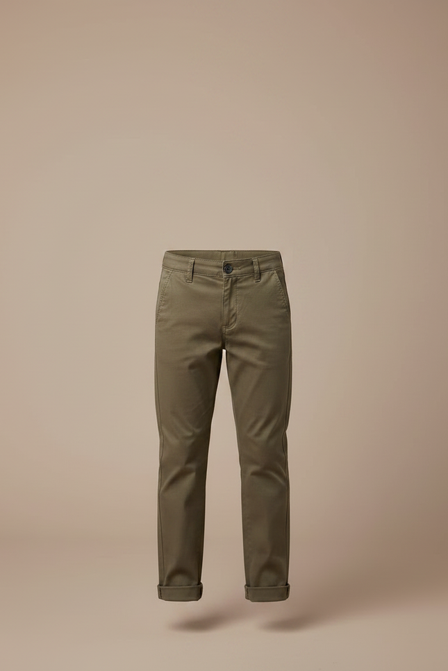 Pantalon Chino Kaki Coton Droit Confortable Garçon - vue 3