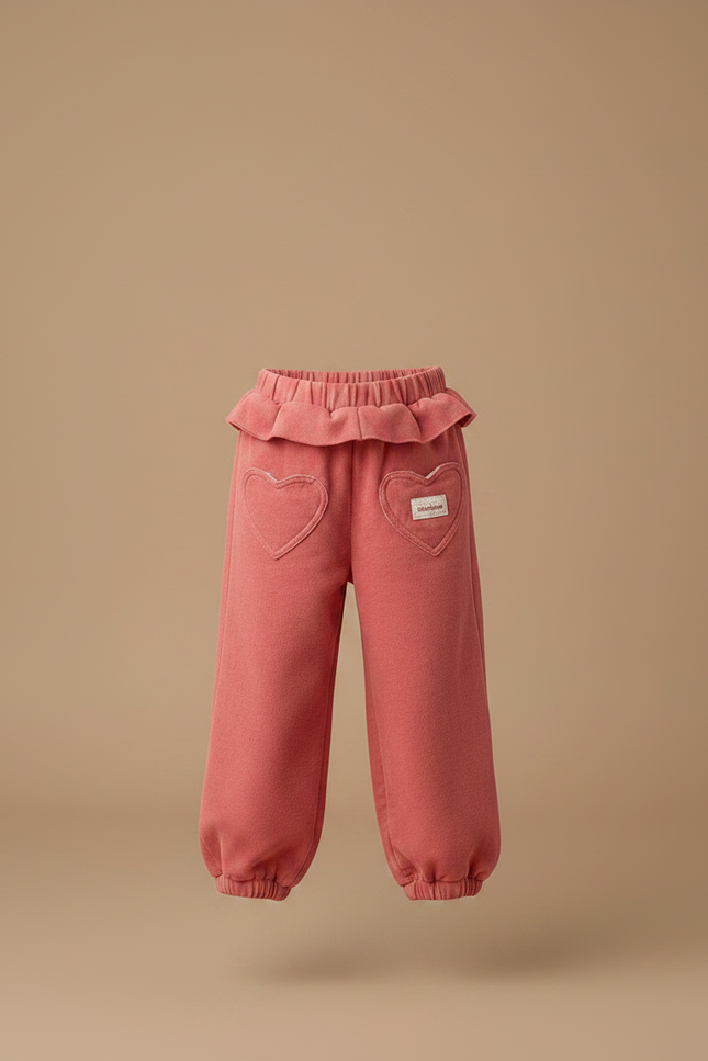 Pantalon Chino Rose Enfant Ample Molleton Cœurs - vue 3