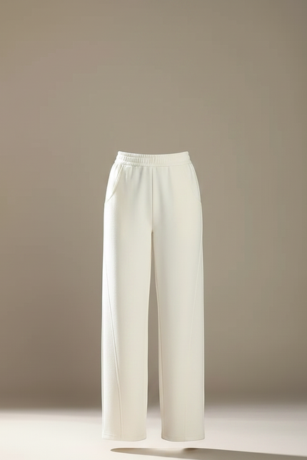Pantalon Chino Crème Ample Taille Haute Femme Élégant - Blanc Coton - vue 3