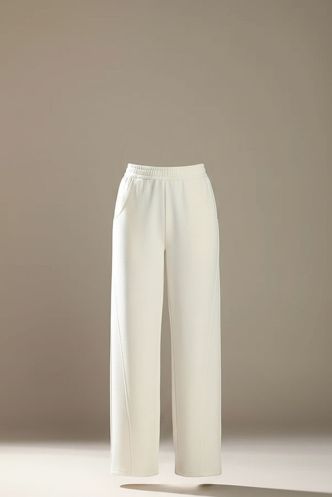 Pantalon Chino Crème Ample Taille Haute Femme Élégant - Blanc Coton - vue 3