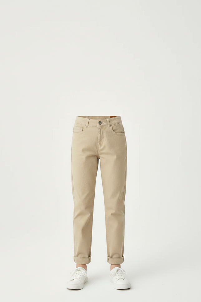 Pantalon Chino Kaki Coton Ample Décontracté Fille - vue 3